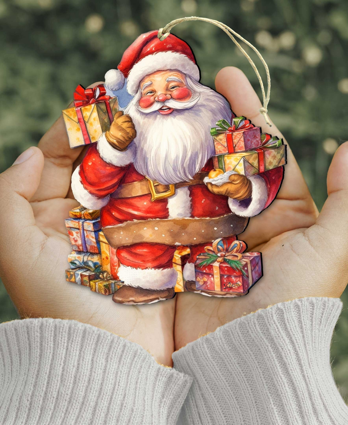 Designocracy Merry Delivery Santa With Gifts Christmas Wooden Ornaments G. Debrekht In Multi Color