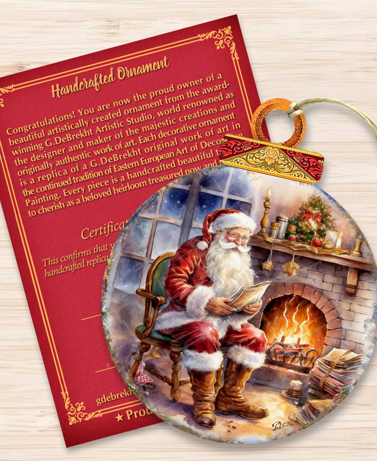 Shop Designocracy Santa At The Fireplace Christmas Wooden Ornaments Holiday Decor G. Debrekht In Multi Color