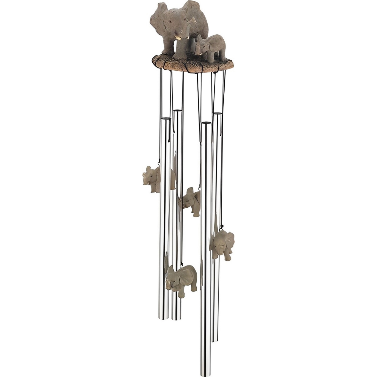 23" Long Elephant Family Round Top Wind Chime Home Decor Perfect Gift for House Warming, Holidays and Birthdays - Silver