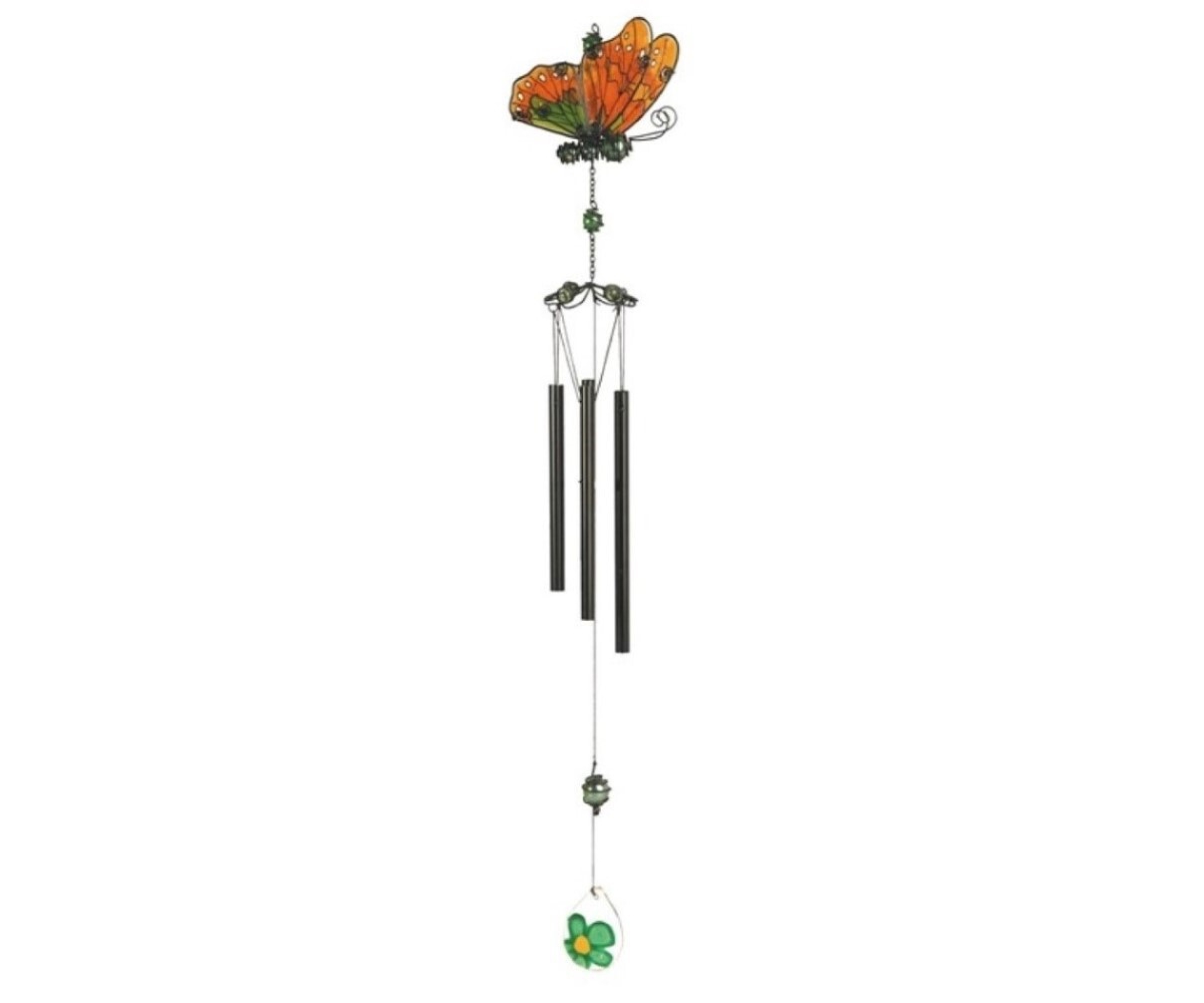 35" Long Yellow Butterfly Wind Chime with Black Gem - Multi