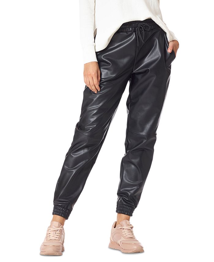 Hue Women's High-Rise Faux-Leather Jogger Pants - Macy's