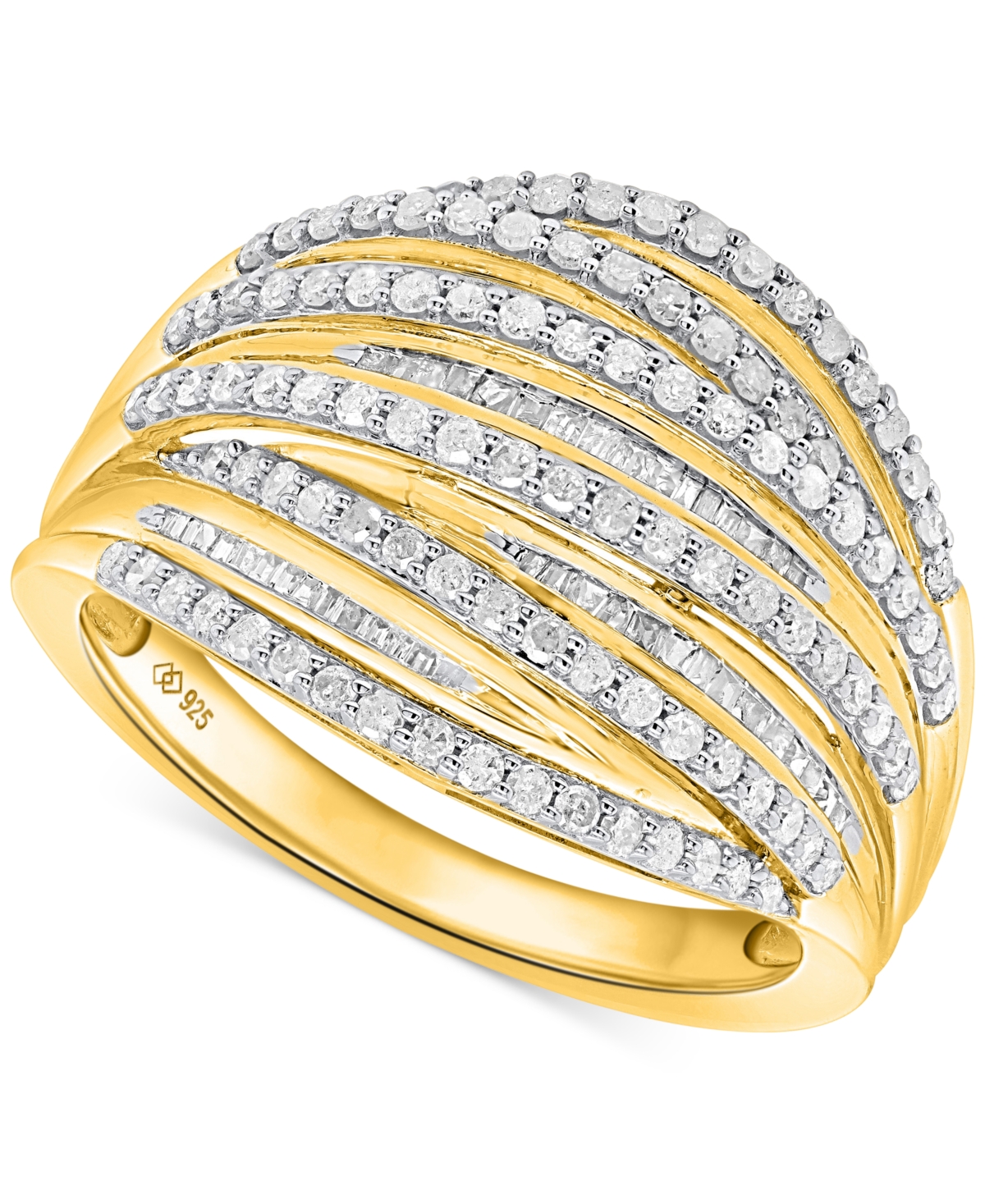 Macy's Diamond Round & Baguette Multirow Statement Ring (1 Ct. T.w.) In 14k Gold-plated Sterling Silver