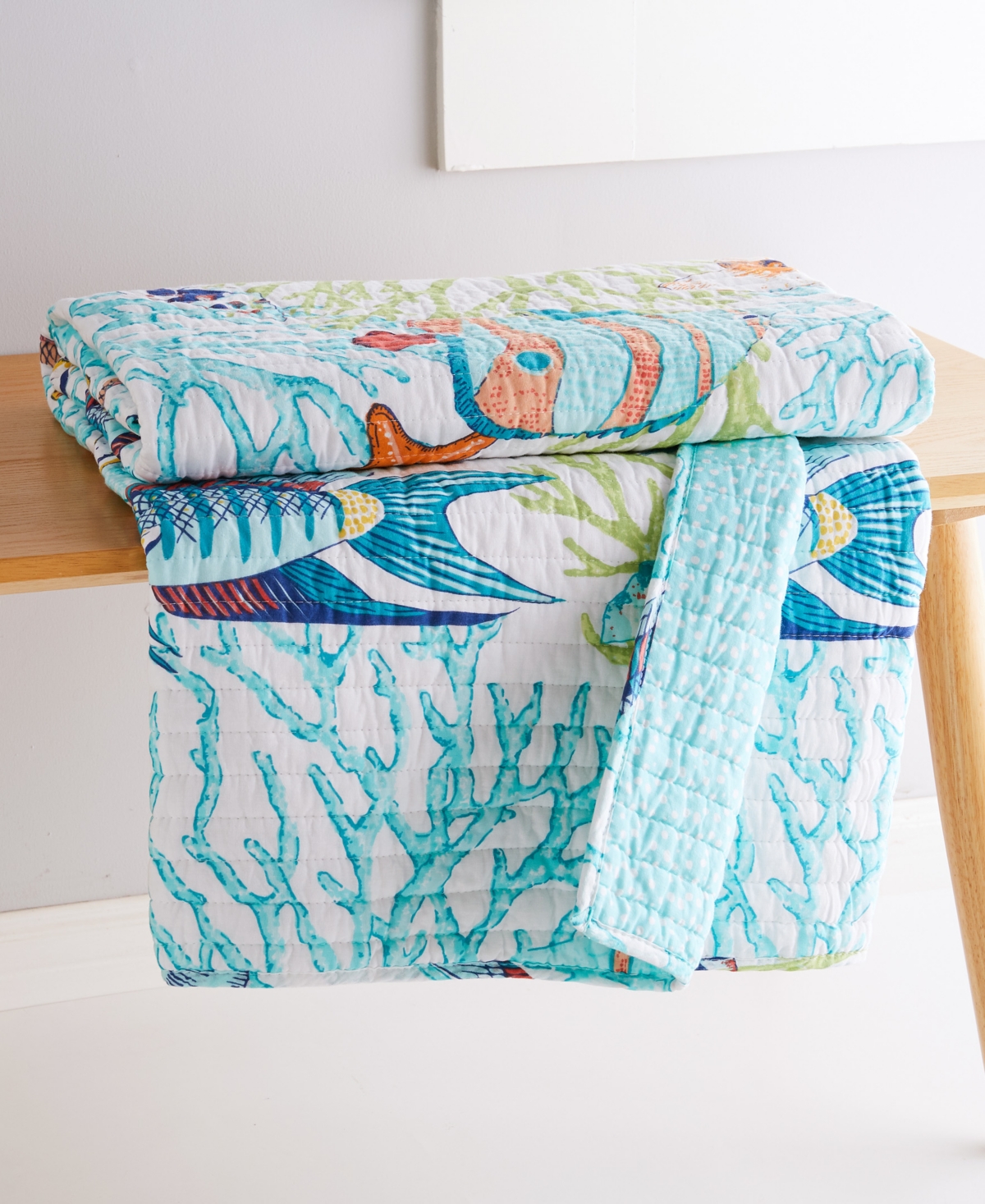 Levtex Beach Walk Coral Reef Reversible Quilted Throw, 50" X 60" In Multi