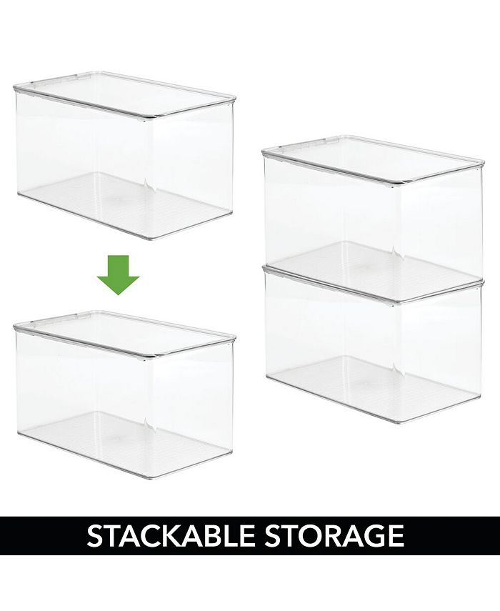 mDesign Stackable Plastic Closet Storage Bin Box with Hinge Lid, 2 Pack