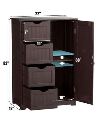 22''L x 12''W x 32''H. Wooden 4 Drawer Bathroom Cabinet Storage Cupboard 2 Shelves Free Standing