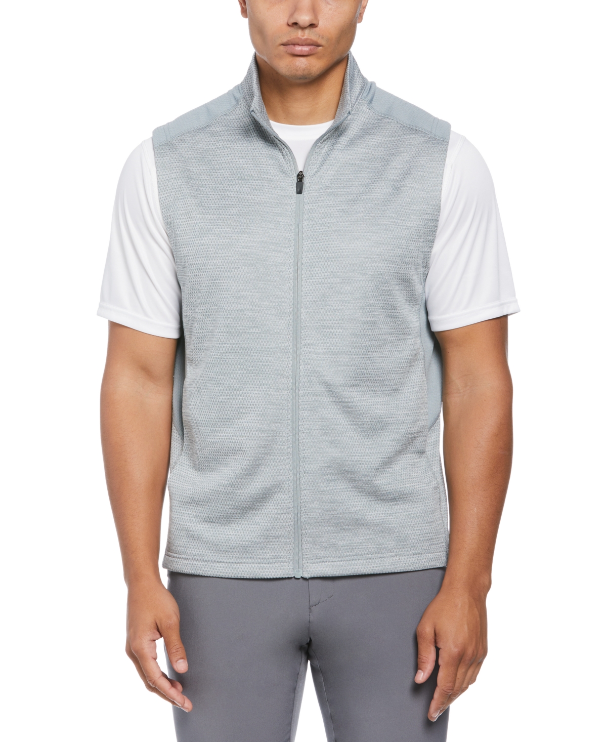 Men's Two-Tone Space-Dyed Full-Zip Golf Vest - Quarry Heather