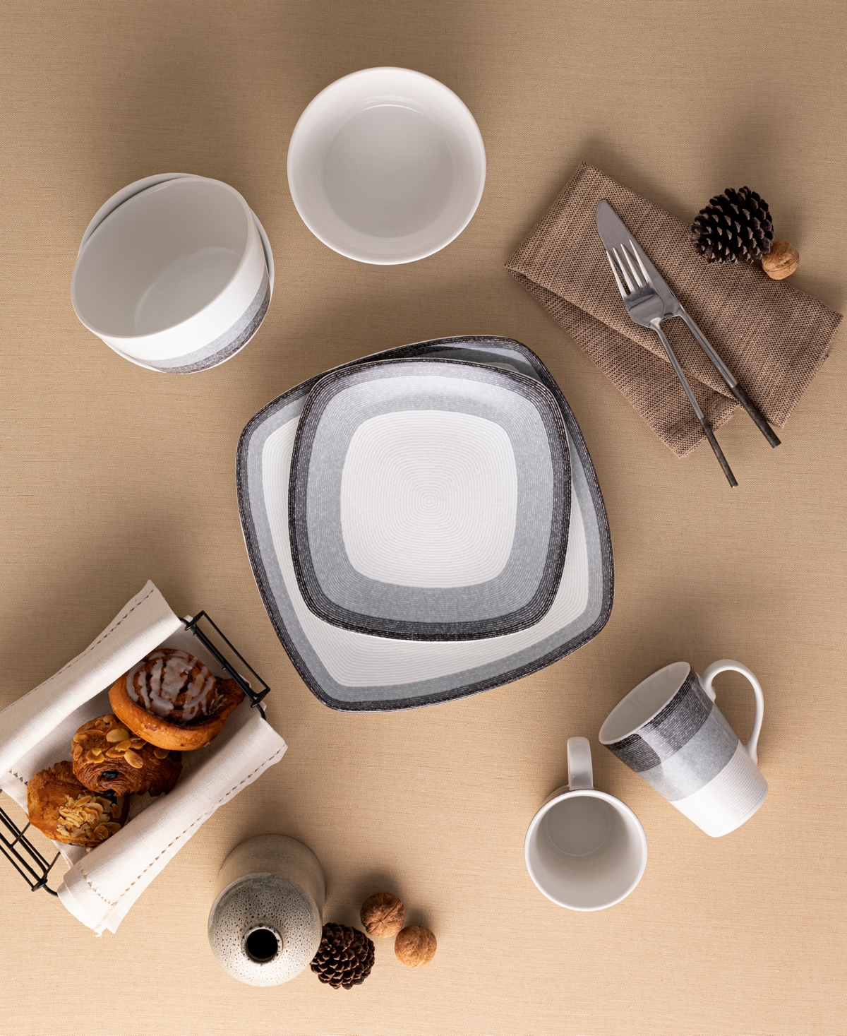Noritake Colorscapes Layers 4 Piece Square Place Setting In Ash