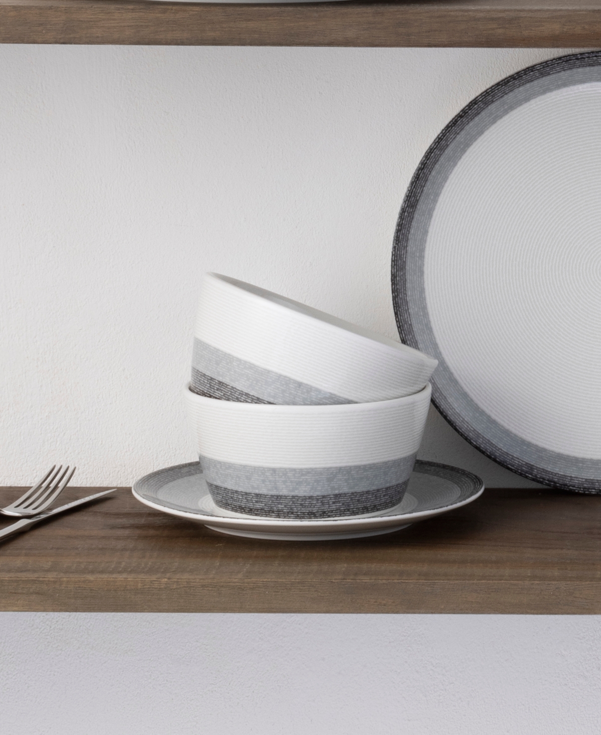 Noritake Colorscapes Layers 12 Piece Coupe Dinnerware Set In Ash