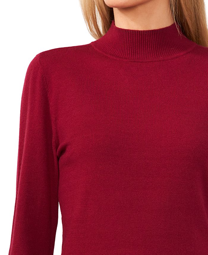 CeCe Women's Imitation Pearl Trim Split Sleeve Mock Neck Sweater Macy's