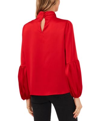 Women's Blouson-Sleeve Mock-Neck Blouse