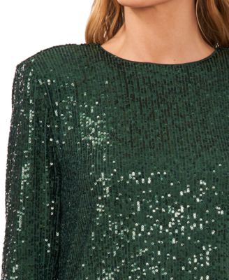 Women's Long Sleeve Crew Neck Sequin Blouse