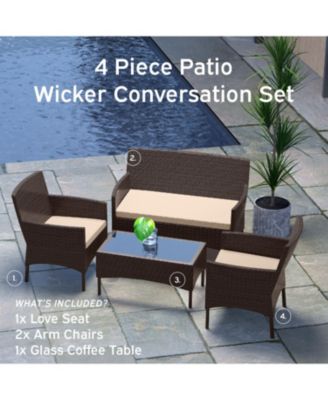 4-Seater Outdoor Wicker Patio Conversation Set - 4 Piece Set