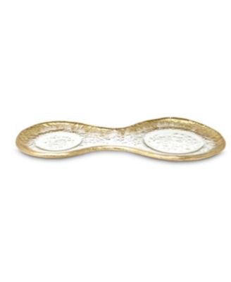 2 Bowl Relish Dish on Tray with Gold-Tone Design, 3 Piece Set