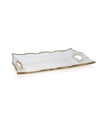Rectangular Glass Tray with Handles and Gold-Tone Rim, 11.5"