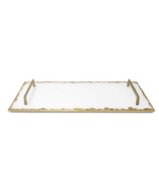Glass Tray with Gold-Tone Rim and Handles, 19.75" L