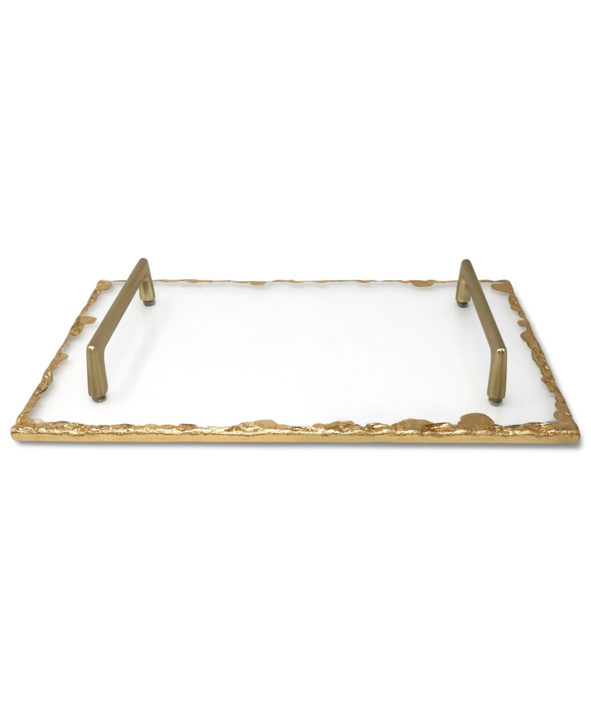 Glass Tray with Gold-Tone Rim and Handles, 15" L - Gold