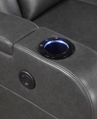 White Label Bryce 36" Power Reclining Chair with Wireless Charger, Cooling Cup-Holder, Storage Arms, Speakers, Led Light and USB Port