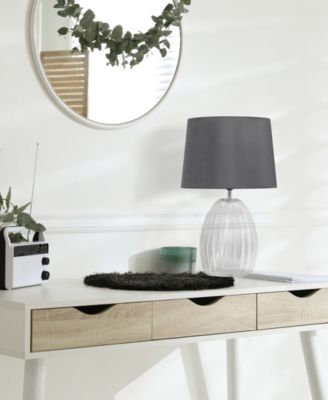 17.63" Contemporary Fluted Glass Bedside Table Lamp with Gray Fabric Shade