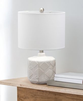 19" Contemporary Bohemian Ceramic Eyelet Pattern Floral Textured Bedside Table Lamp with White Fabric Shade