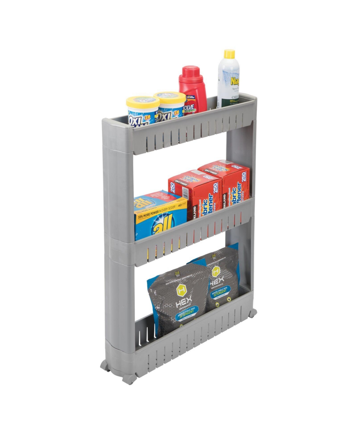 Slim Rolling Laundry Utility Cart Organizer with 3 Shelves - Gray - Gray