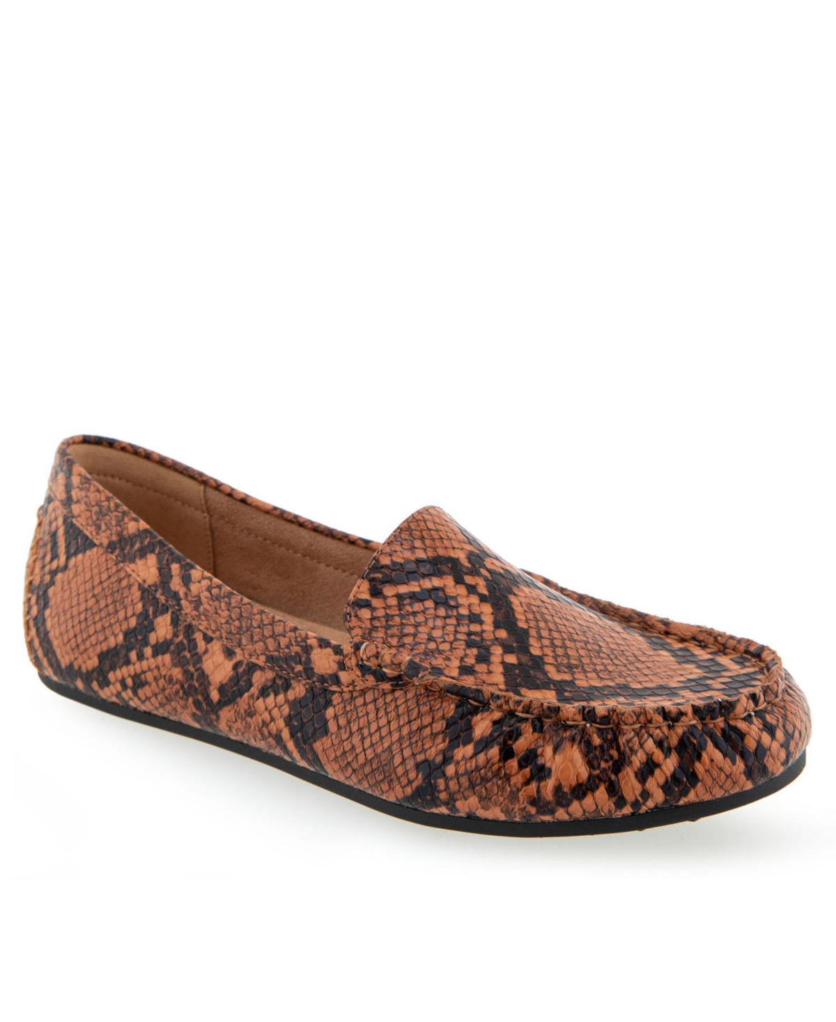 Aerosoles Women's Over Drive Driving Style Loafers In Tan Printed Faux Snake - Faux Leather