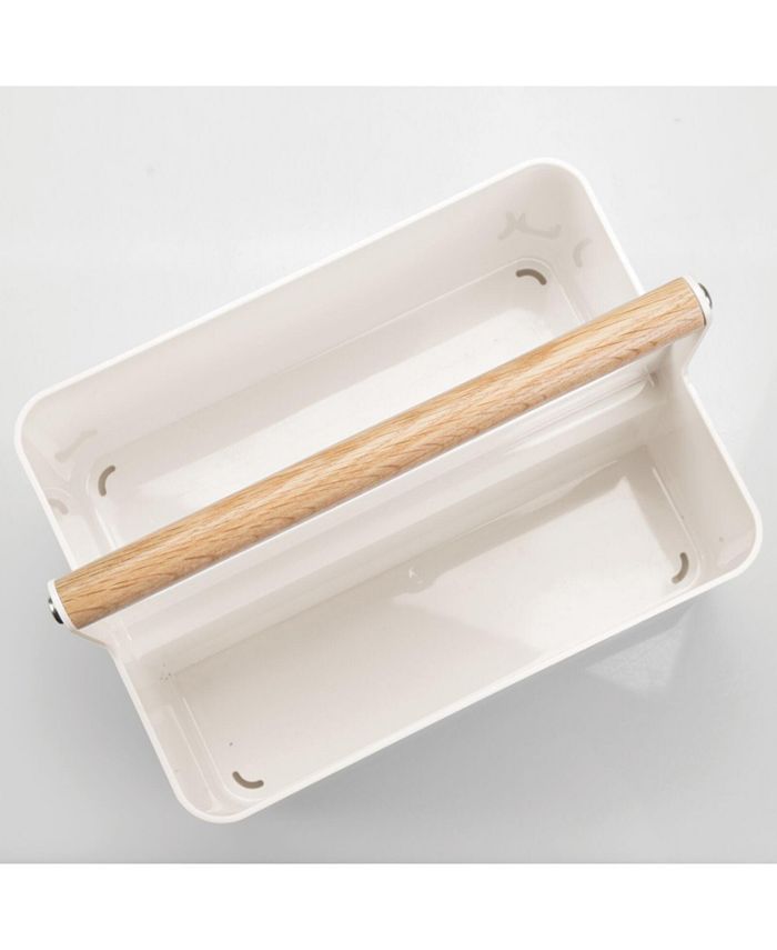 mDesign Una Plastic Divided Shower Caddy Organizer with Bamboo Handle