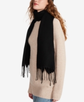 Steve Madden Cozy Blanket Scarf with Fringe Detail - Black Solid