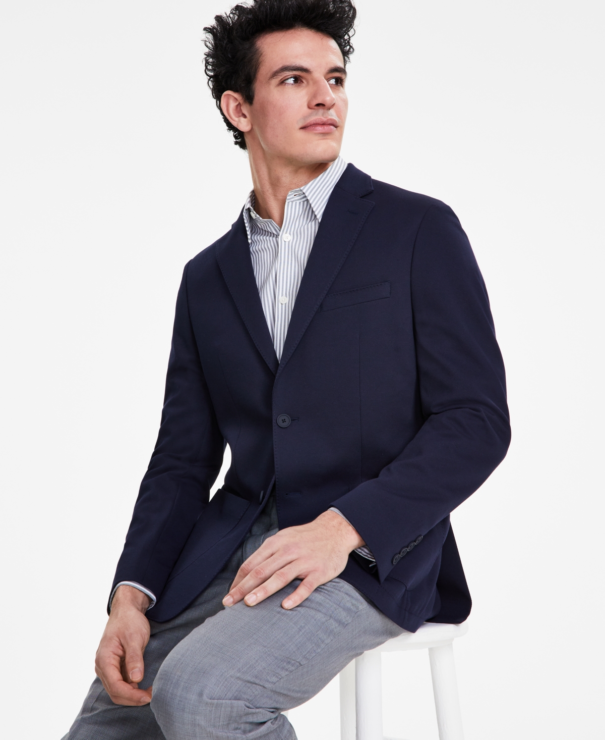Shop Calvin Klein Men's Slim-fit Knit Blazer In Navy