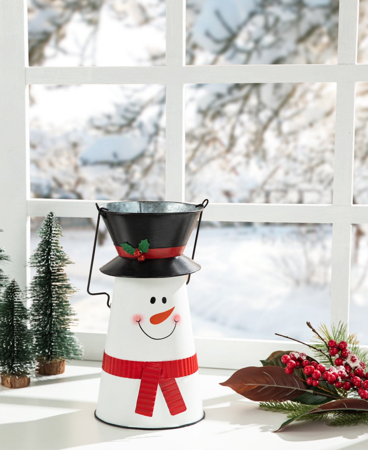 Glitzhome H Metal Snowman Decorative Bucket