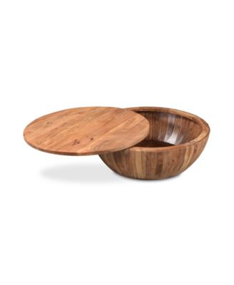 Eske 35.5" Acacia Wood Round Storage Coffee Table