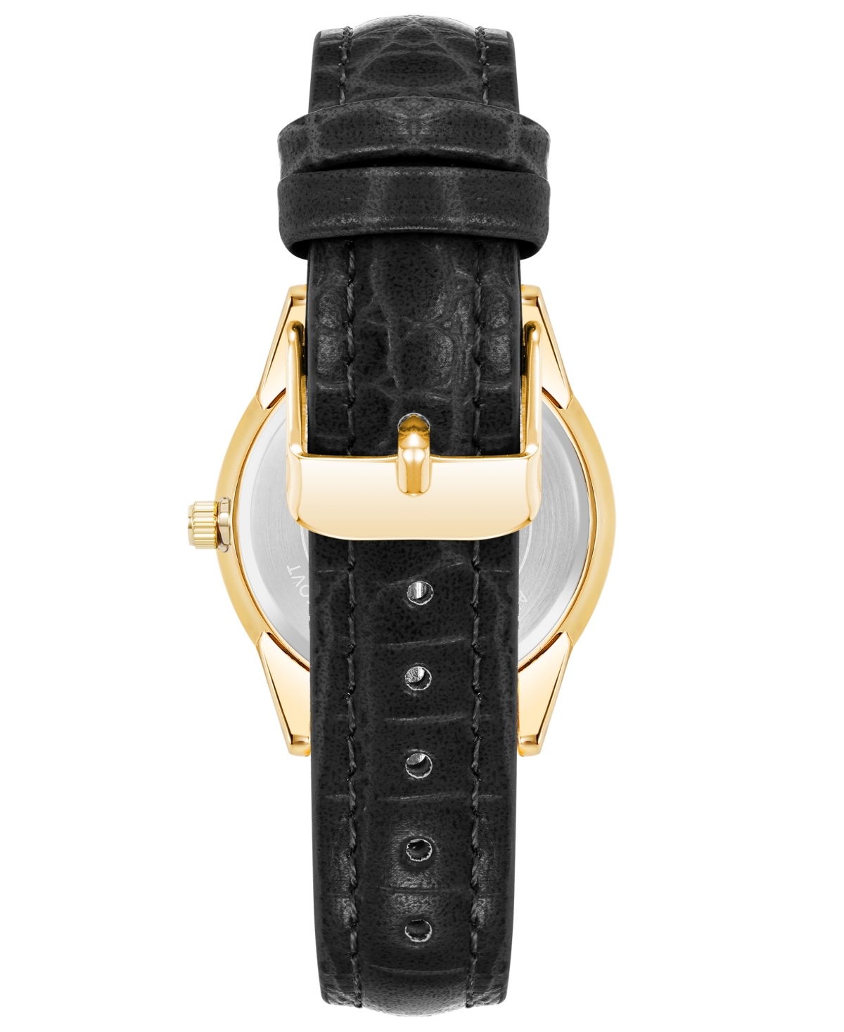 Anne Klein Women's Three Hand Quartz Round Black Polyurethane Faux Leather Band Watch, 33mm - Black-Gold-Tone