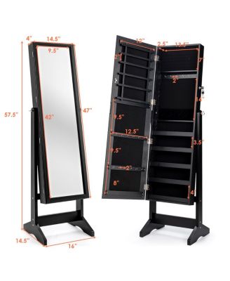 Jewelry Cabinet Stand Mirror Armoire Lockable Organizer Large Storage Box