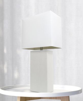 Lalia Home Lexington 21" Leather Base Modern Home D&eacute;cor Bedside Table Lamp with White Rectangular Fabric Shade