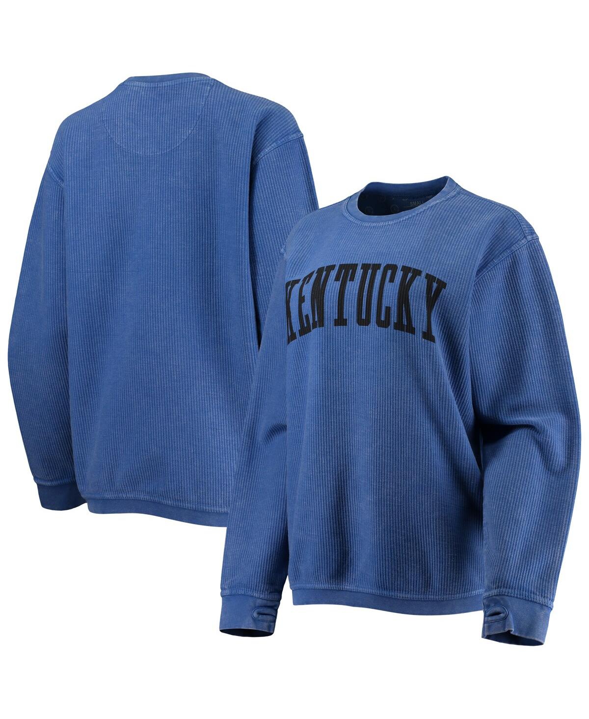 Pressbox Women's  Royal Kentucky Wildcats Comfy Cord Vintage-like Wash Basic Arch Pullover Sweatshirt