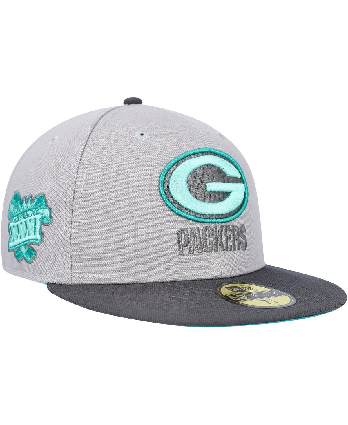 New Era Men's  Gray, Graphite Green Bay Packers Aqua Pop 59fifty Fitted Hat In Gray,graphite