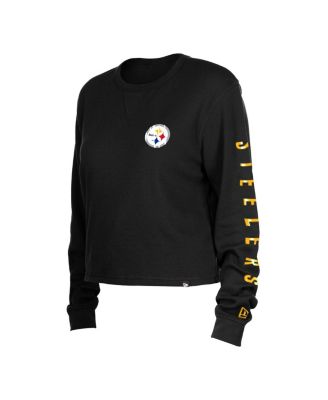 Women's Black Pittsburgh Steelers Thermal Crop Long Sleeve T-shirt