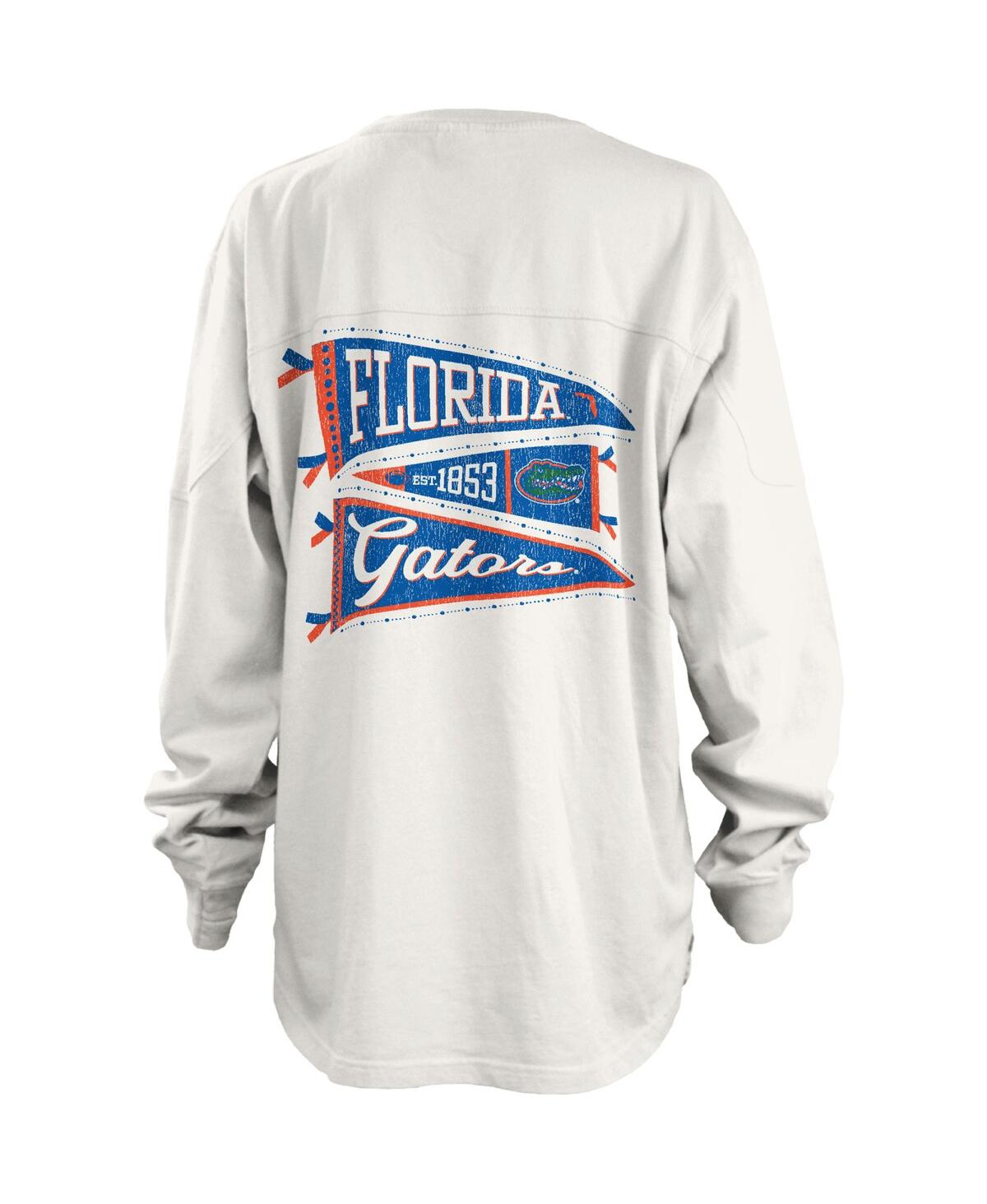 PRESSBOX WOMEN'S PRESSBOX WHITE FLORIDA GATORS PENNANT STACK OVERSIZED LONG SLEEVE T-SHIRT 