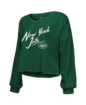 Women's Threads Sauce Gardner Green New York Jets Name and Number Off-Shoulder Script Cropped Long Sleeve V-Neck T-shirt