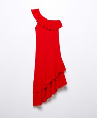 MANGO Women's Asymmetric Ruffled Dress