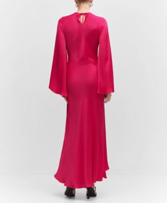 MANGO Women's Flared-Sleeve Satin Dress - Macy's
