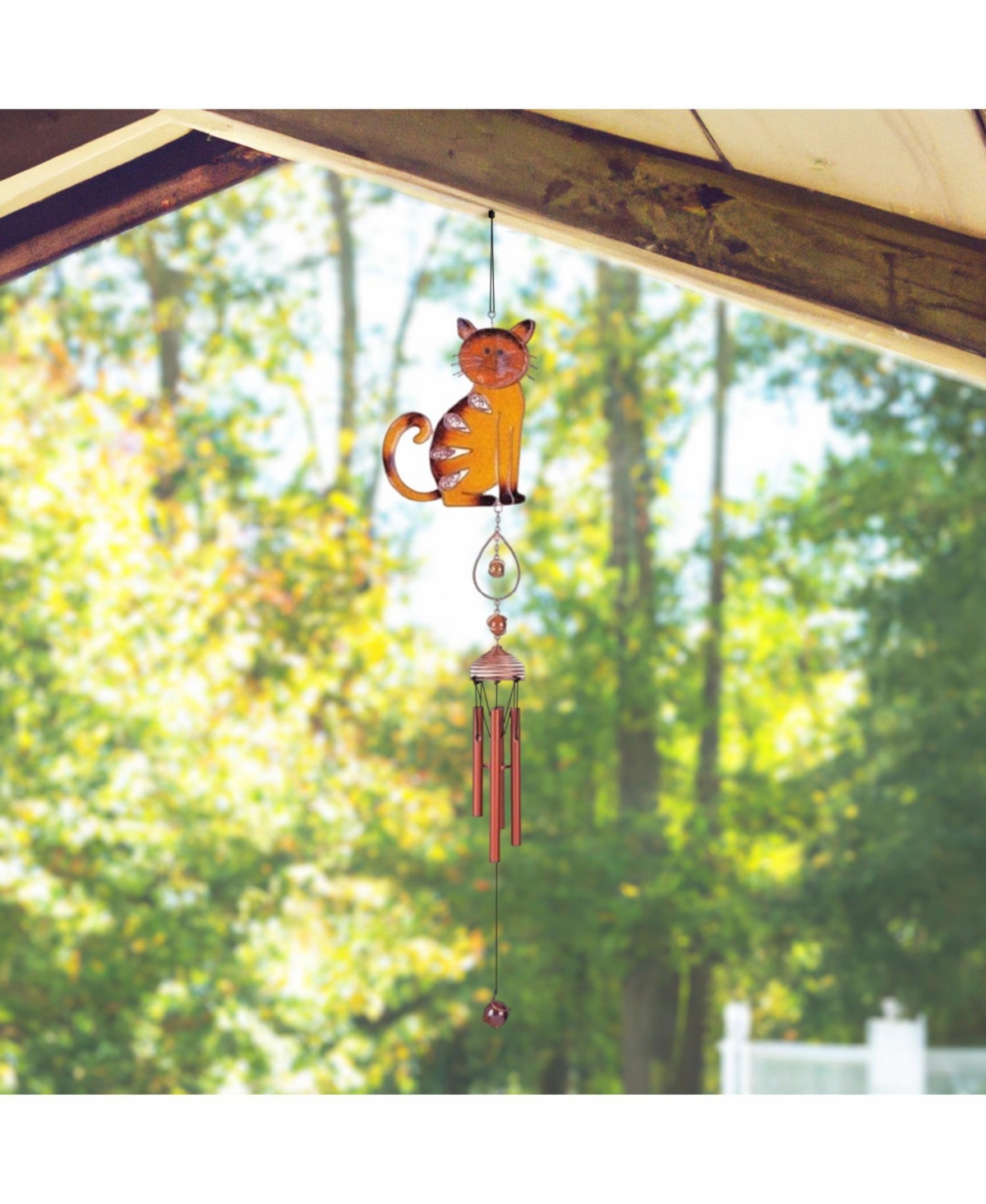 29" Long Brown Tabby Cat Copper and Gem Wind Chime
