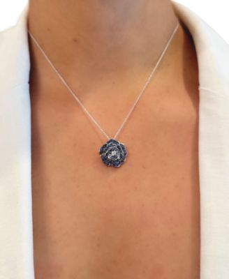 Denim Ombr&eacute; (7/8 ct. t.w.) & Nude Diamond (1/20 ct. t.w.) Flower Pendant Necklace in 14k White Gold, 18" + 2" extender
