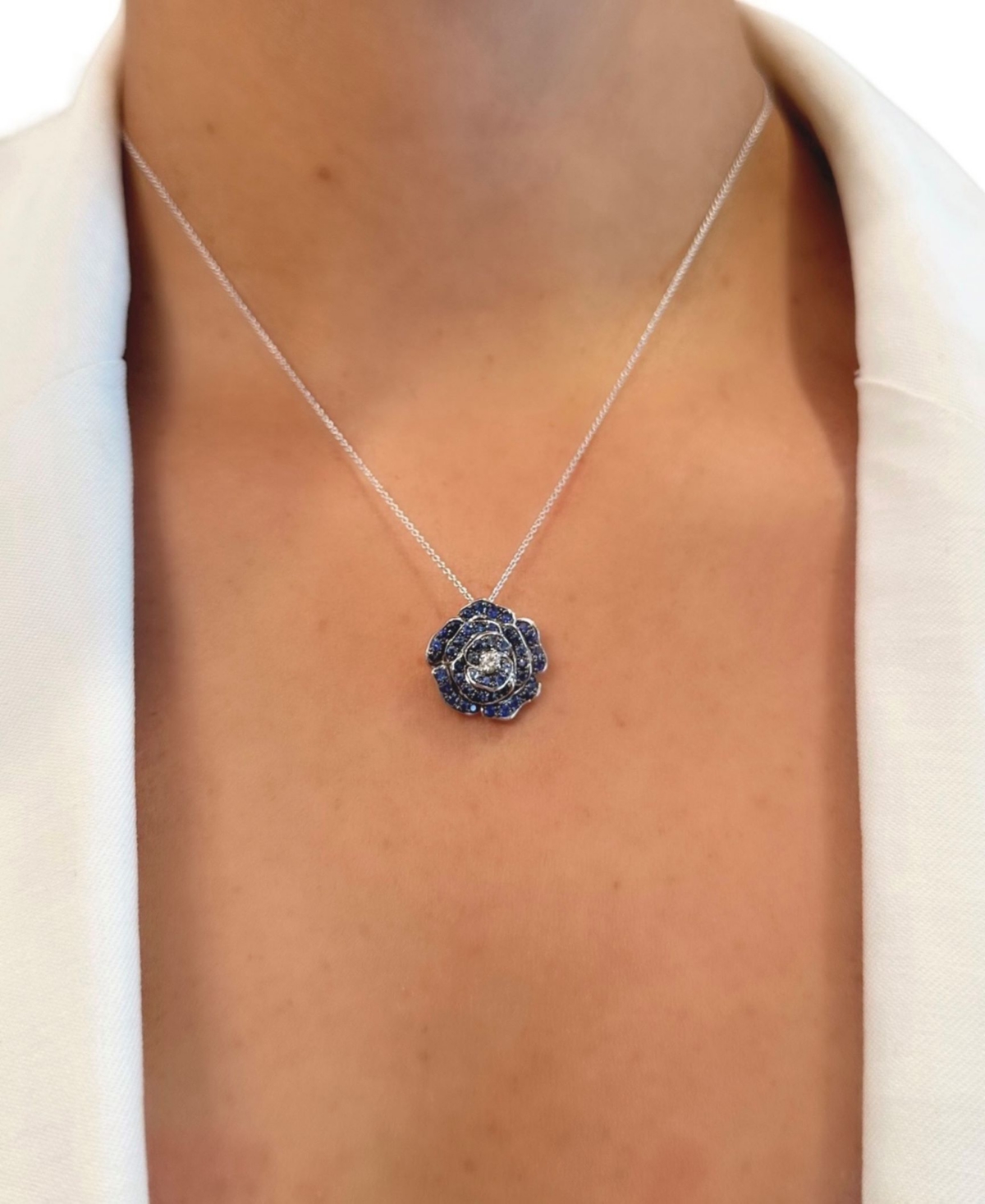 Le Vian Denim Ombre (7/8 ct. t.w.) & Nude Diamond (1/20 ct. t.w.) Flower Pendant Necklace in 14k White Gold, 18