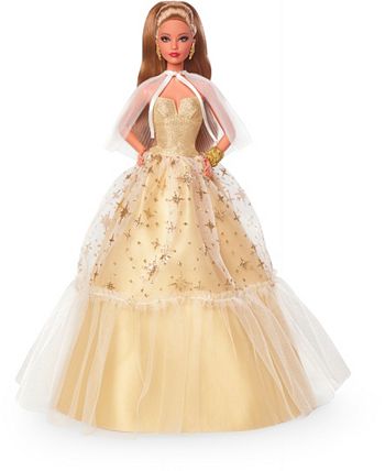Barbie Signature 2023 Holiday Collector Doll with Golden Gown and Light ...