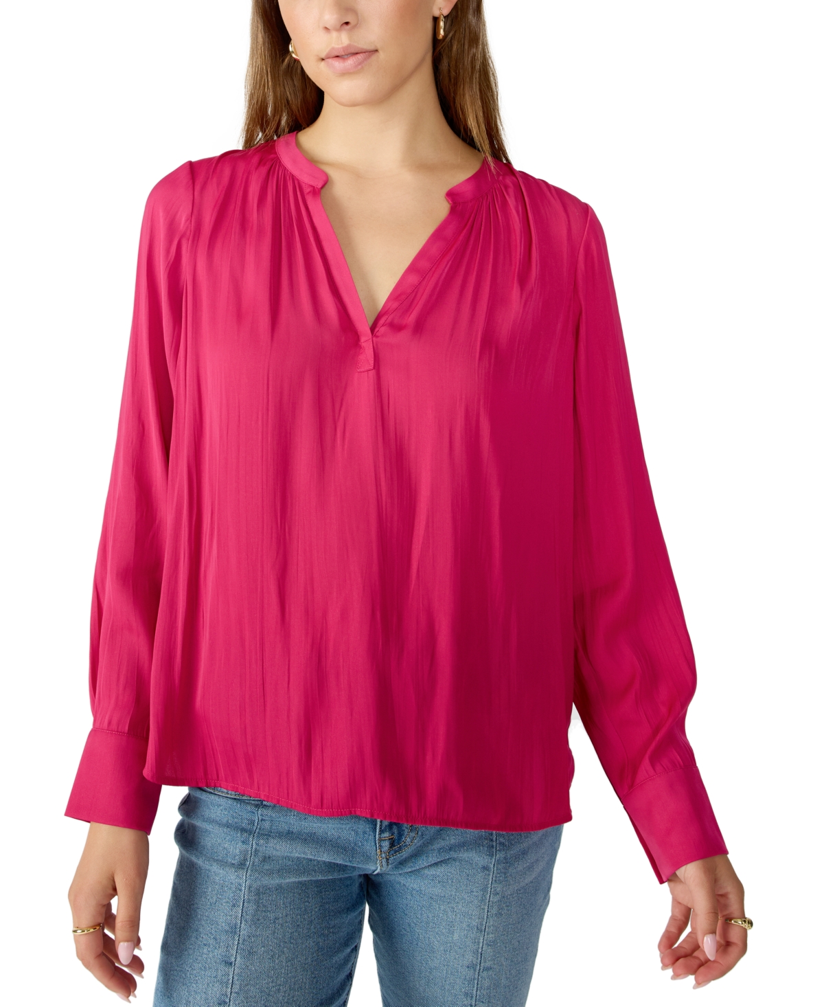 SANCTUARY WOMEN'S SOLID LIZZIE SATEEN V-NECK TUNIC TOP