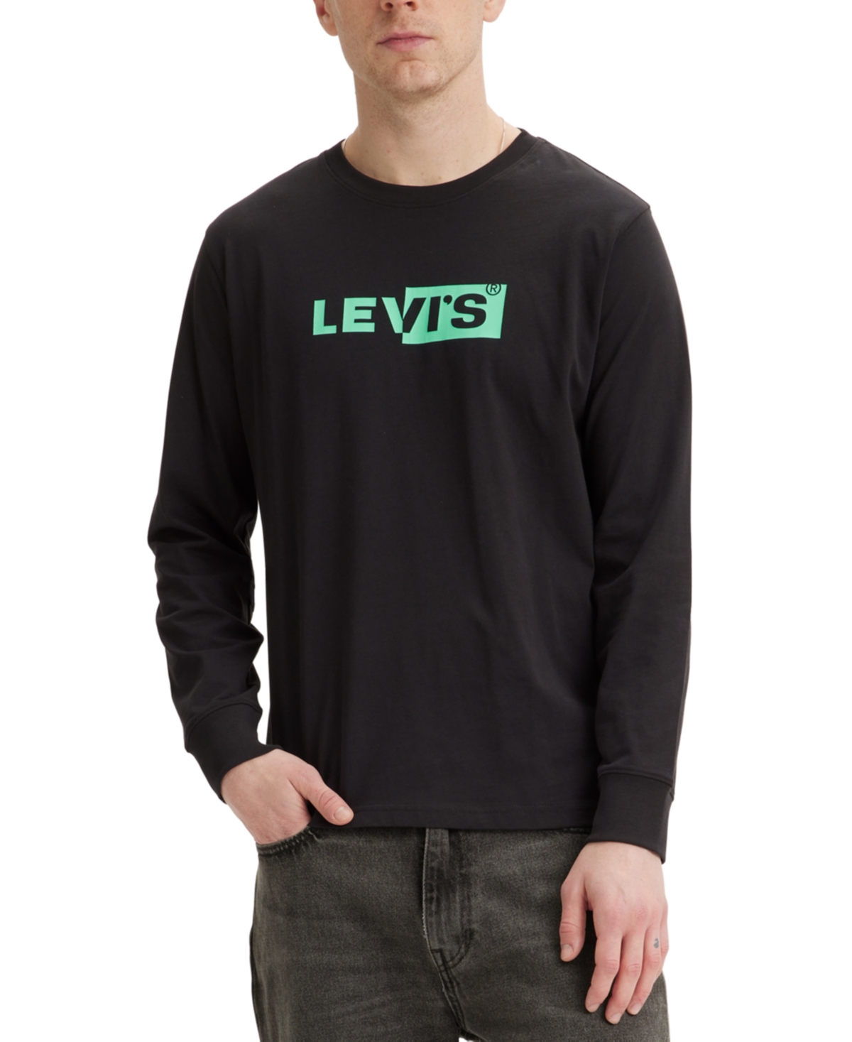 Levi's Men's Relaxed Fit Long-sleeve Logo Graphic T-shirt In Boxtab Caviar