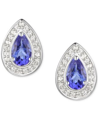 Lab-Grown Emerald (1/3 ct. t.w.) & Lab-Grown White Sapphire (1/6 ct. t.w.) Pear Halo Stud Earrings in 14k Gold-Plated Sterling Silver (Also in Tanzanite)