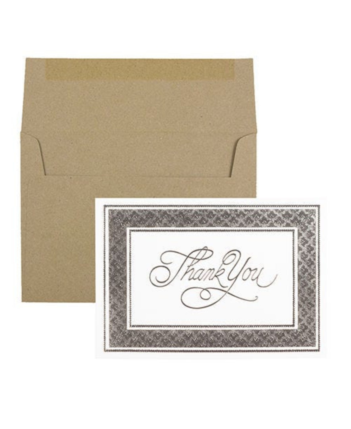 Thank You Card Sets - 25 Cards and Envelopes - Silver Border Cards with Brown Kraft Env