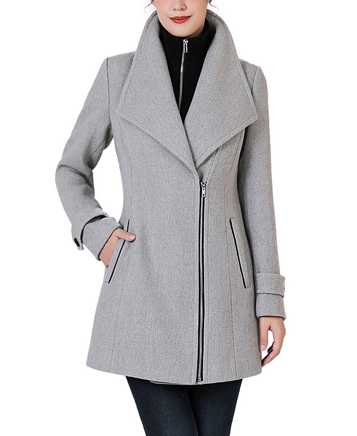 kimi + kai Women's Jane Asymmetric Zipper Boucle Wool Coat with