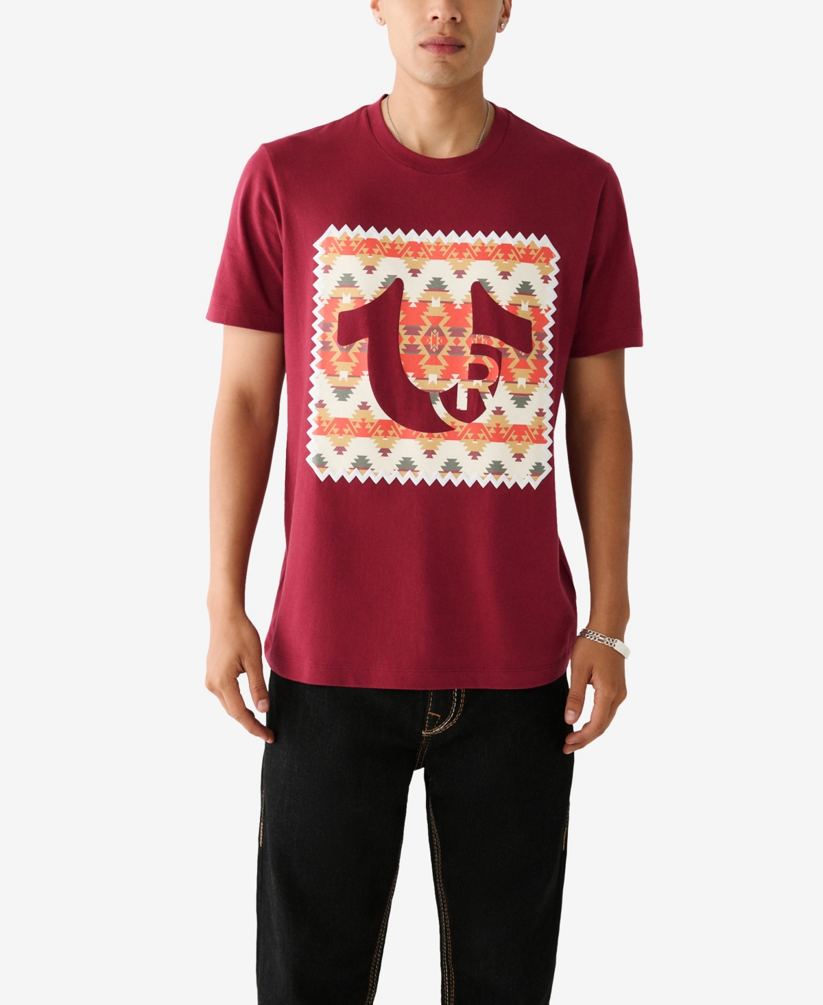 True Religion Men's Short Sleeve South Western Box T-shirt In Tibetan Red